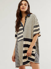 Striped Oversized Half Button Shirt Dress