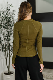 Effortless Edge Knit Henley Top in Camo Green | Womens Daverri Fashions