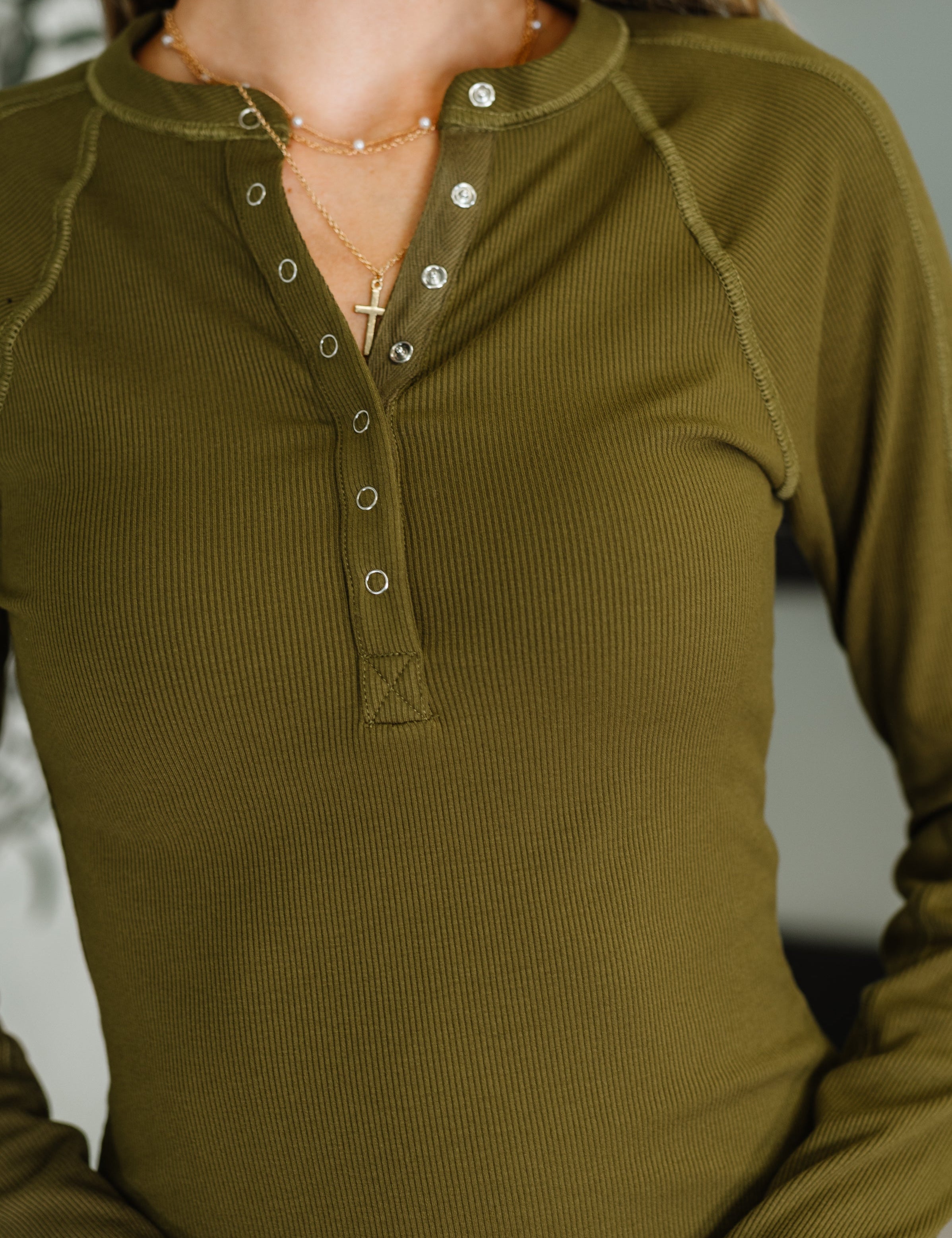 Effortless Edge Knit Henley Top in Camo Green | Womens Daverri Fashions