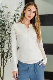 Effortless Edge Knit Henley Top in Natural | Womens Daverri Fashions