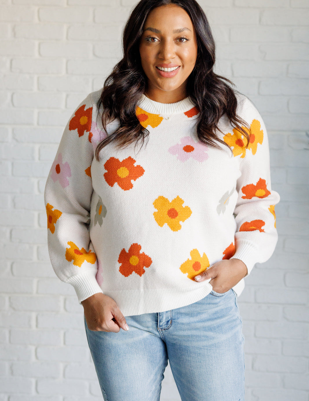 Falling Flowers Floral Sweater | Tops Daverri Fashions