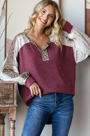 Bold Behavior Contrast Color Block Top in Burgundy | Womens Daverri Fashions