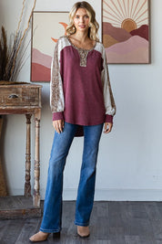 Bold Behavior Contrast Color Block Top in Burgundy | Womens Daverri Fashions