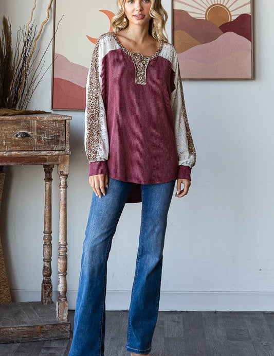 Bold Behavior Contrast Color Block Top in Burgundy | Womens Daverri Fashions
