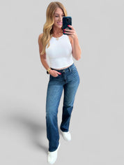 Muriel Mid Rise Control Top Classic Straight Jeans | Jeans Daverri Fashions