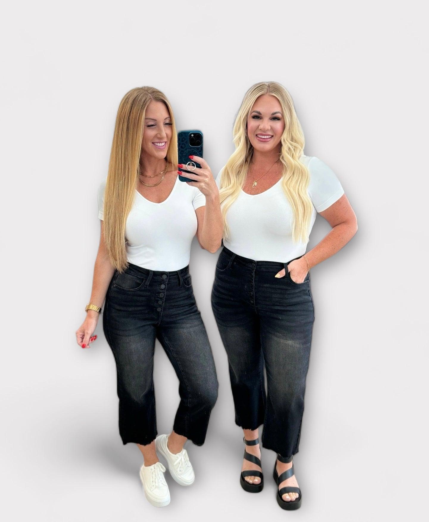 Ryan High Rise Button Fly Wide Leg Crop Jeans | Jeans Daverri Fashions