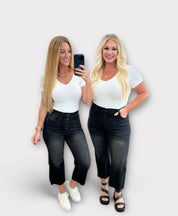 Ryan High Rise Button Fly Wide Leg Crop Jeans | Jeans Daverri Fashions