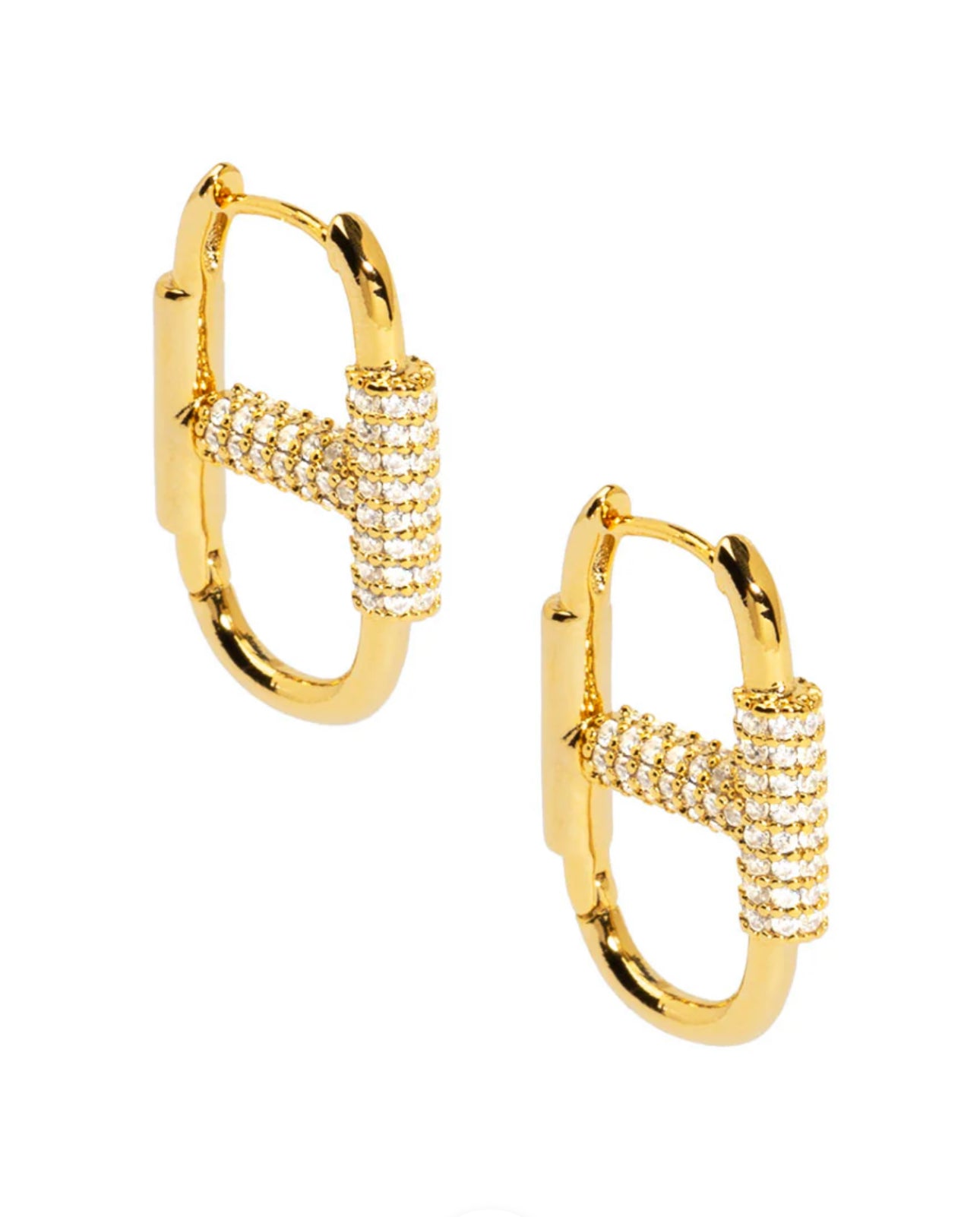 Gold Pavé Mariner Link Hoop Earrings | Earrings Daverri Fashions