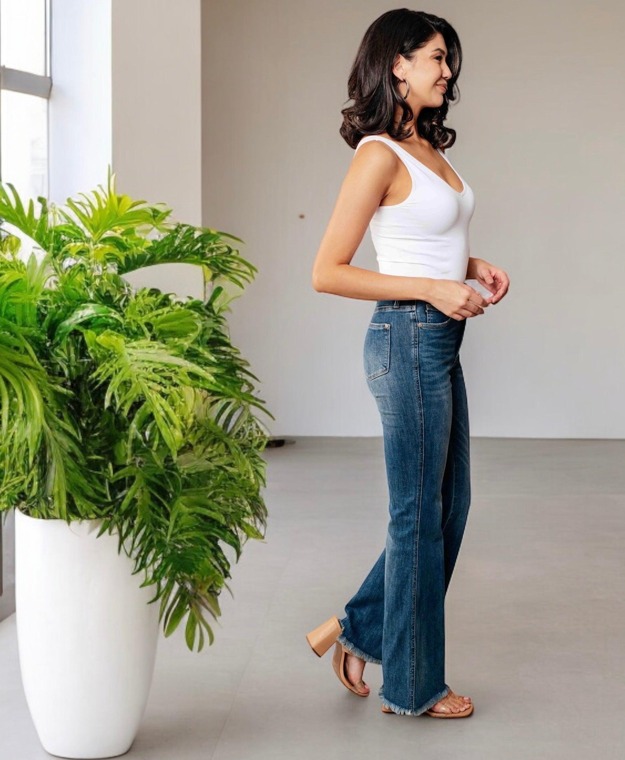 Judy Blue High Waist Control Top Frayed Hem Flare Jeans | Jeans Daverri Fashions