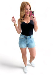 Judy Blue Stretch High Rise Cutoff Denim Shorts Plus Size | Shorts Daverri Fashions