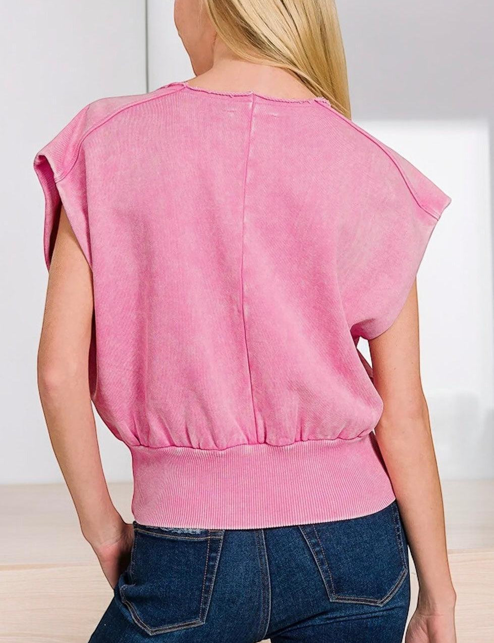 Washed Boat Neck Dolman Sleeve Top | Tops Daverri Fashions