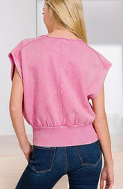 Washed Boat Neck Dolman Sleeve Top | Tops Daverri Fashions