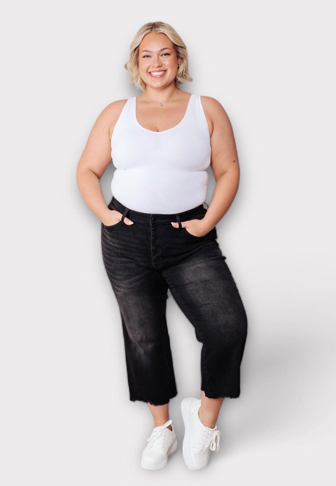 Ryan High Rise Button Fly Wide Leg Crop Jeans | Jeans Daverri Fashions