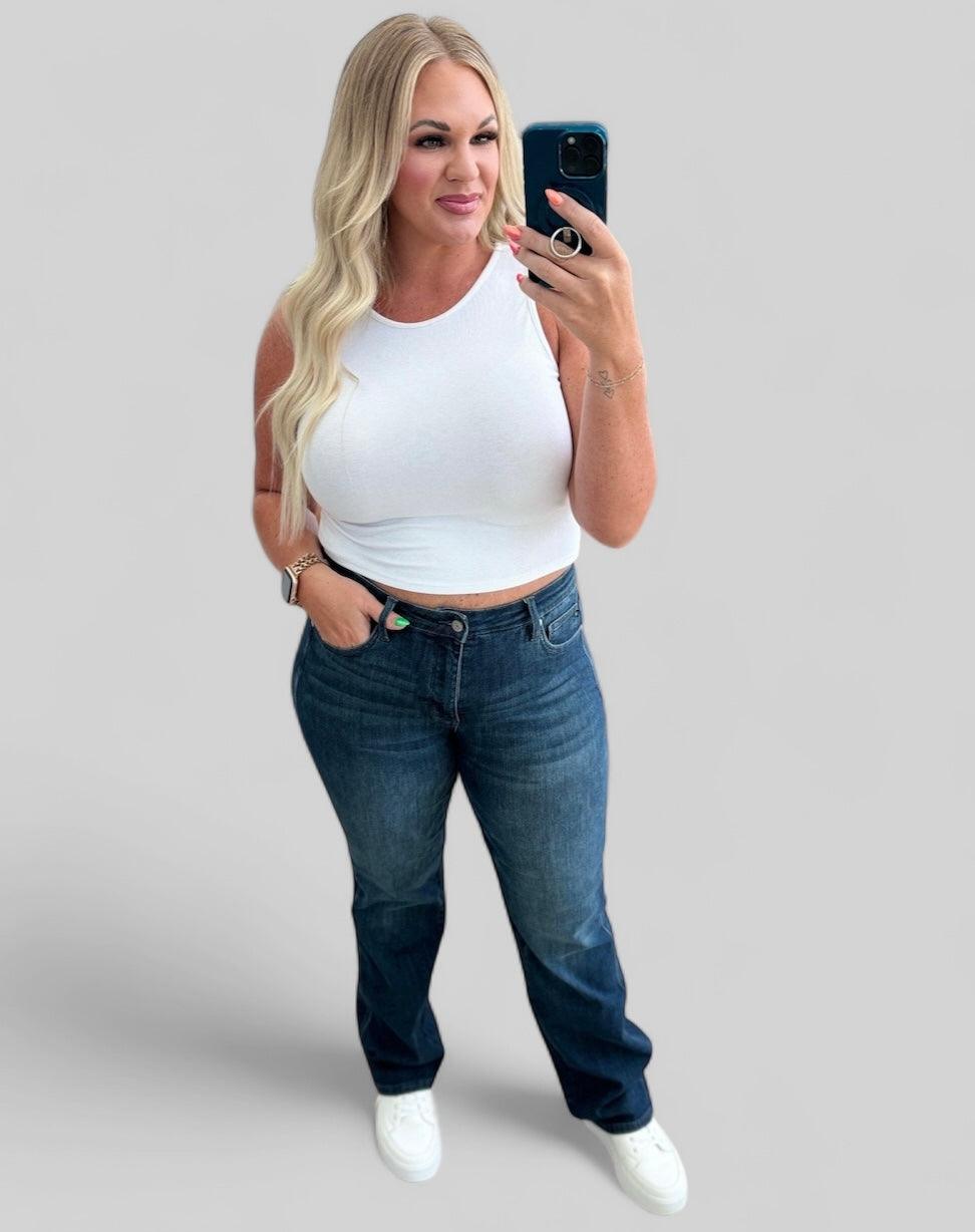 Muriel Mid Rise Control Top Classic Straight Jeans | Jeans Daverri Fashions