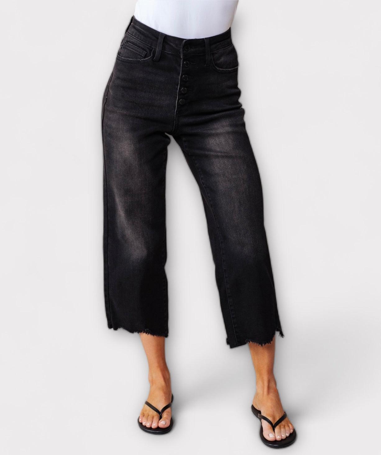 Ryan High Rise Button Fly Wide Leg Crop Jeans | Jeans Daverri Fashions