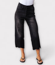 Ryan High Rise Button Fly Wide Leg Crop Jeans | Jeans Daverri Fashions