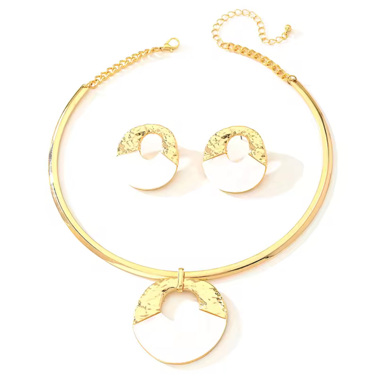 18K Gold-Plated Circle Pendant Necklace and Earrings Jewelry Set | Jewelry Sets Daverri Fashions