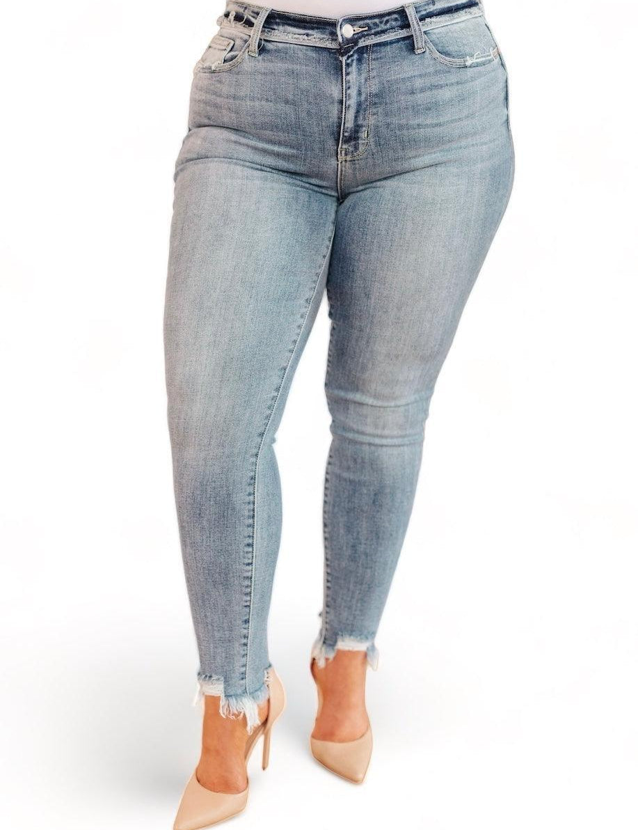 Medium Wash Mid Rise Distressed Ankle Judy Blue Skinny Jeans | Jeans Daverri Fashions