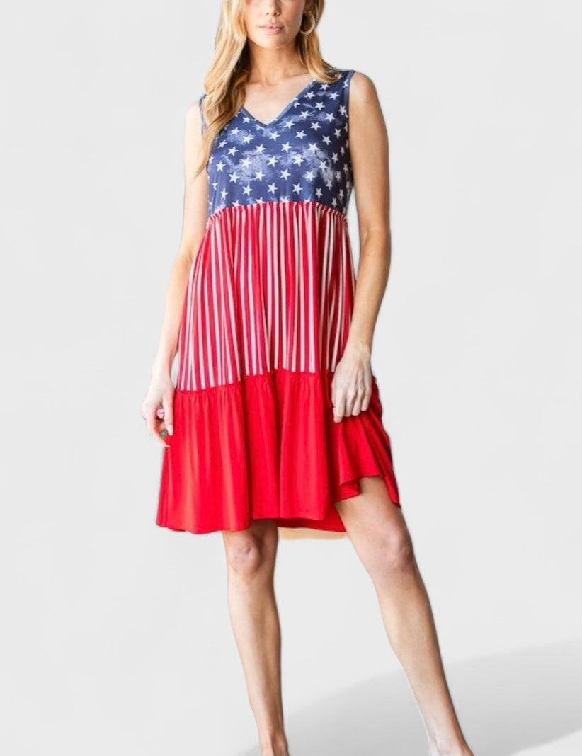 Heimish Full Size US Flag Theme Contrast Tank Dress S | Tank Dresses Daverri Fashions