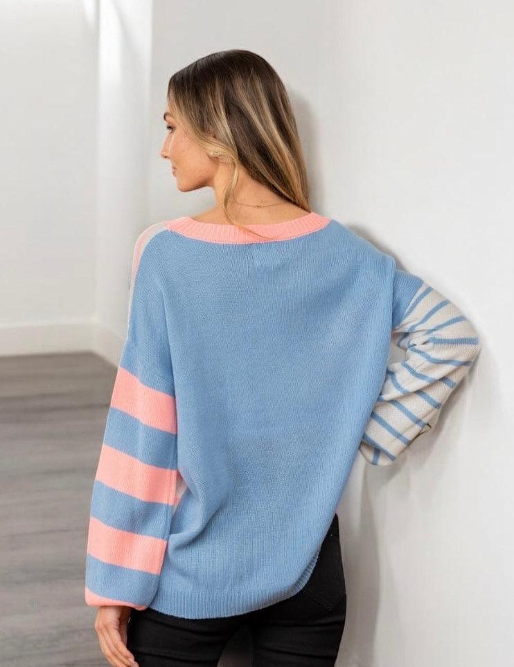 Striped Dropped Shoulder Sweater | Sweaters Daverri Fashions