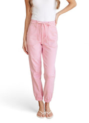 High Rise Pink Denim Joggers | Denim Joggers Daverri Fashions
