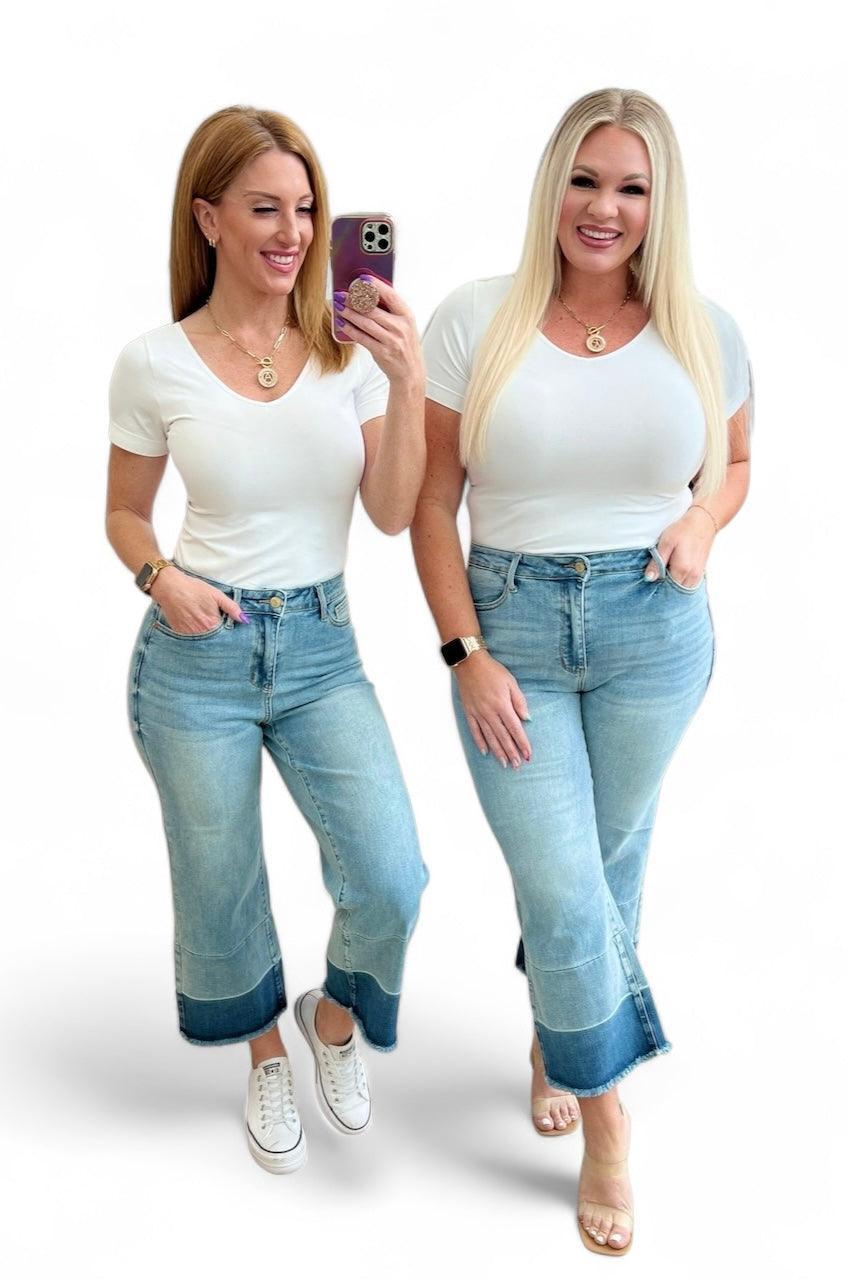 Olivia High Rise Wide Leg Crop Jeans in Medium Wash | Jeans Daverri Fashions