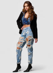 Star Print Ripped Slouchy Jeans | Jeans Daverri Fashions