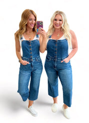 Medium Wash Judy Blue Plus High Rise Crop Wide Leg Denim Overalls | Overalls Daverri Fashions