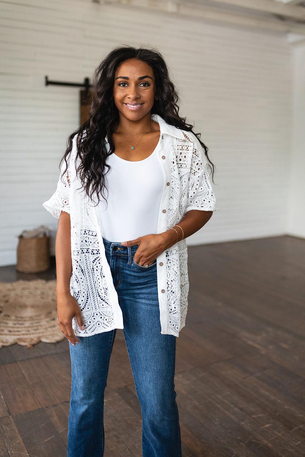 Very J Lace Button Down Shirt | Shirts Daverri Fashions