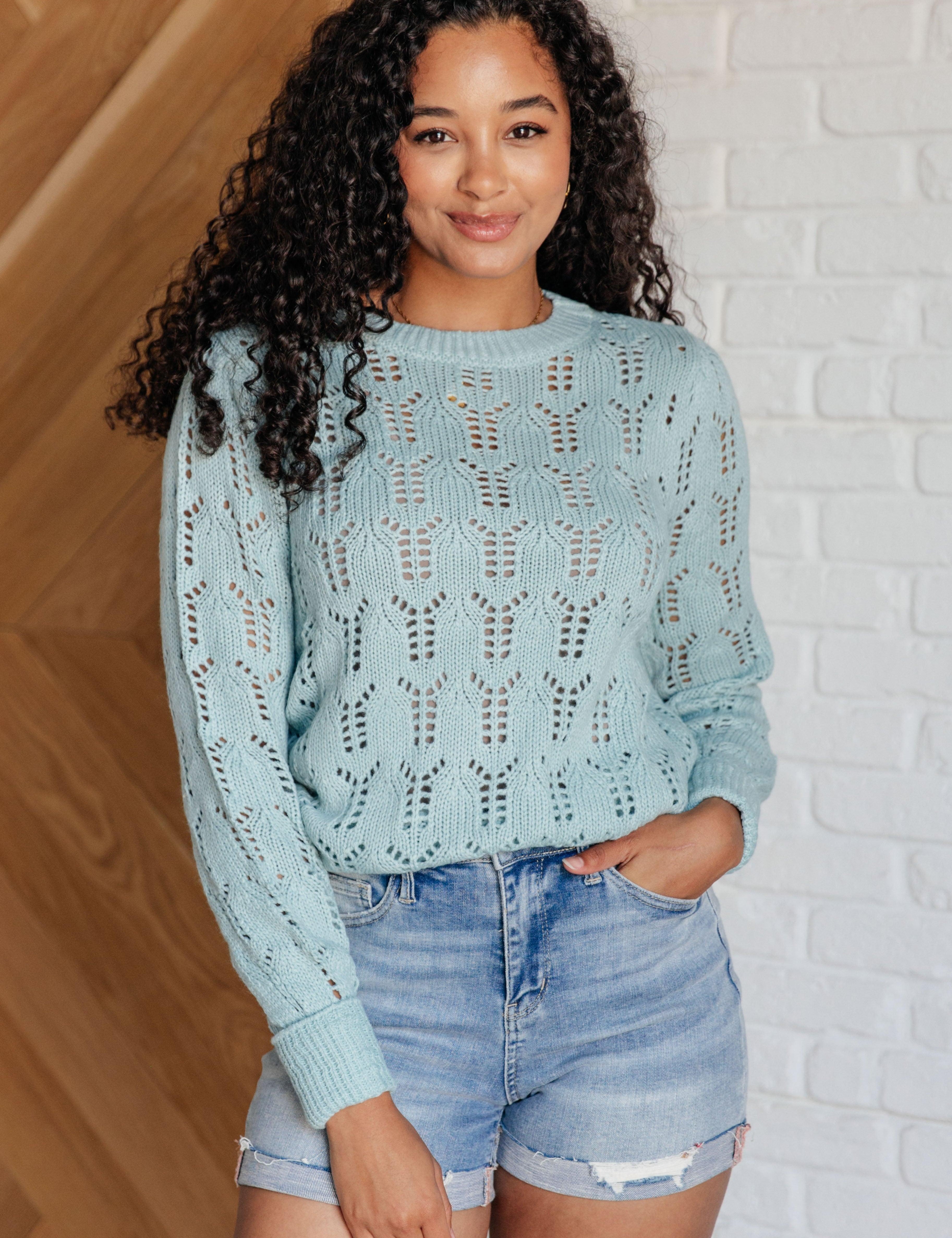 Hole In One Sheer Pointelle Knit Sweater | Sweaters Daverri Fashions