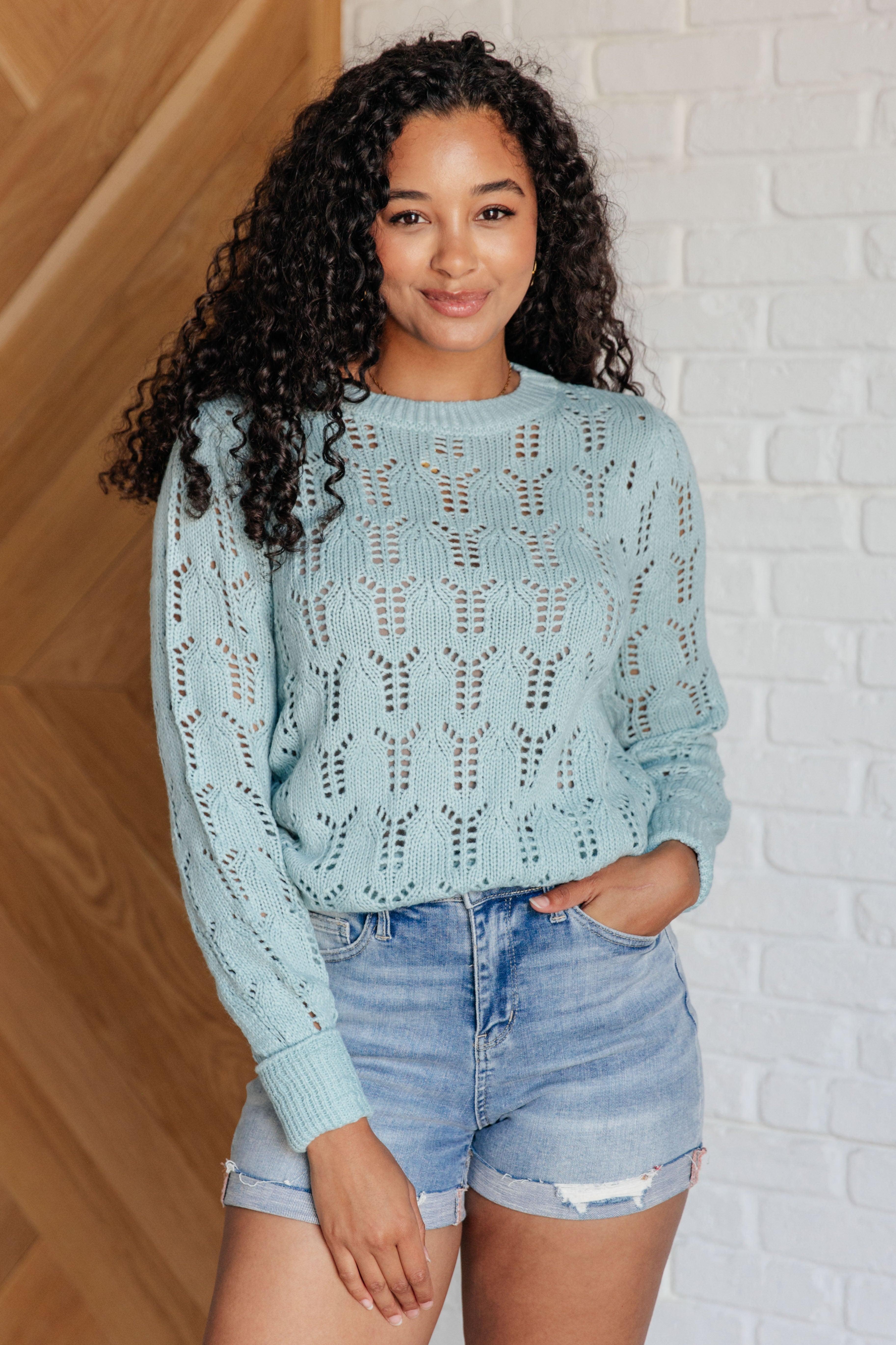 Hole In One Sheer Pointelle Knit Sweater | Sweaters Daverri Fashions