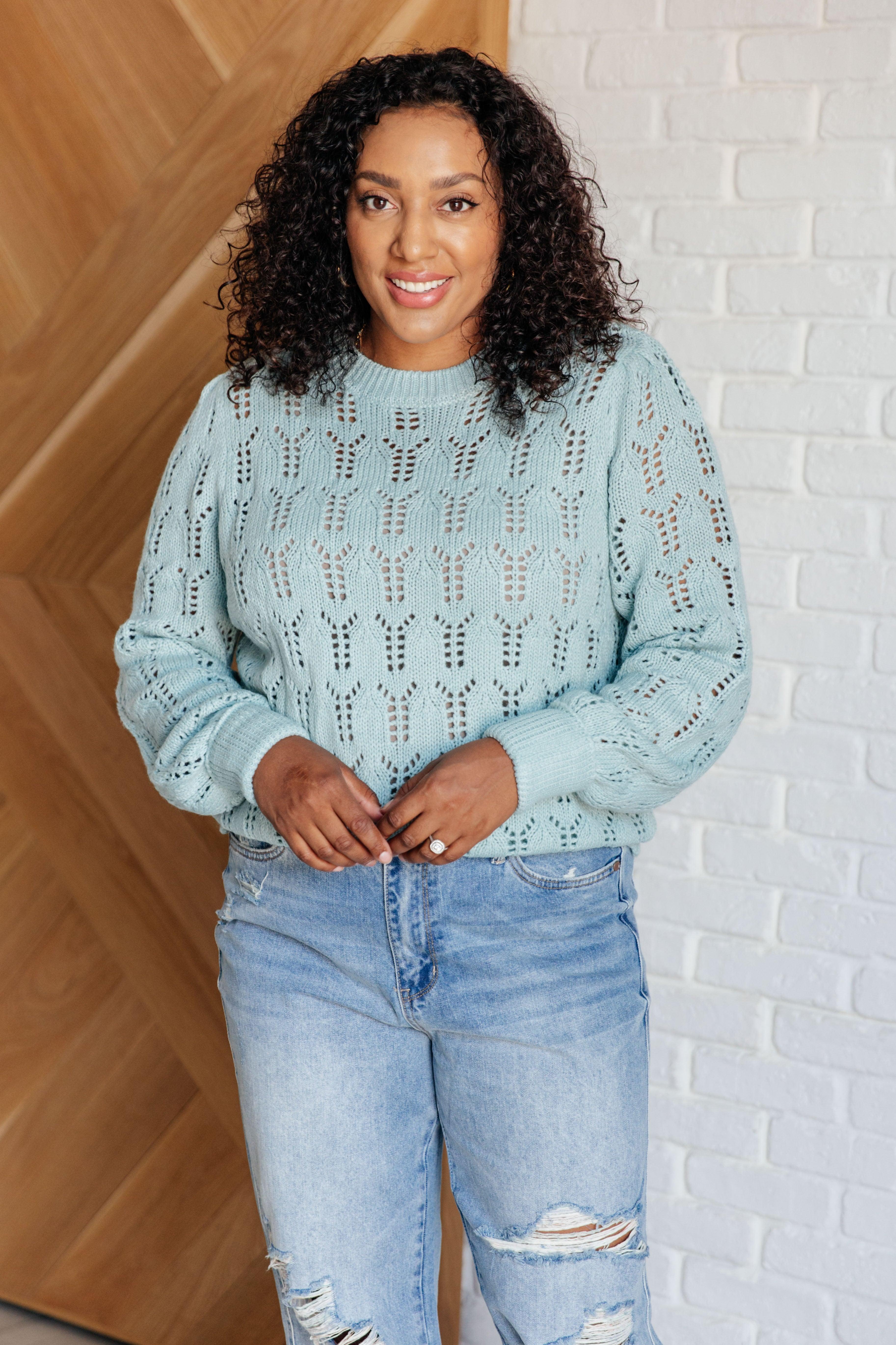 Hole In One Sheer Pointelle Knit Sweater | Sweaters Daverri Fashions