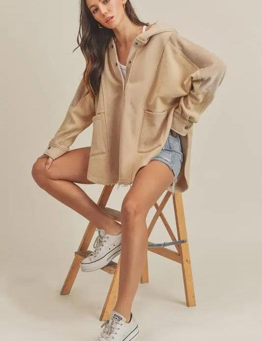 Aemi+Co Slit Half Snap Oversize Hoodie | Tops Daverri Fashions