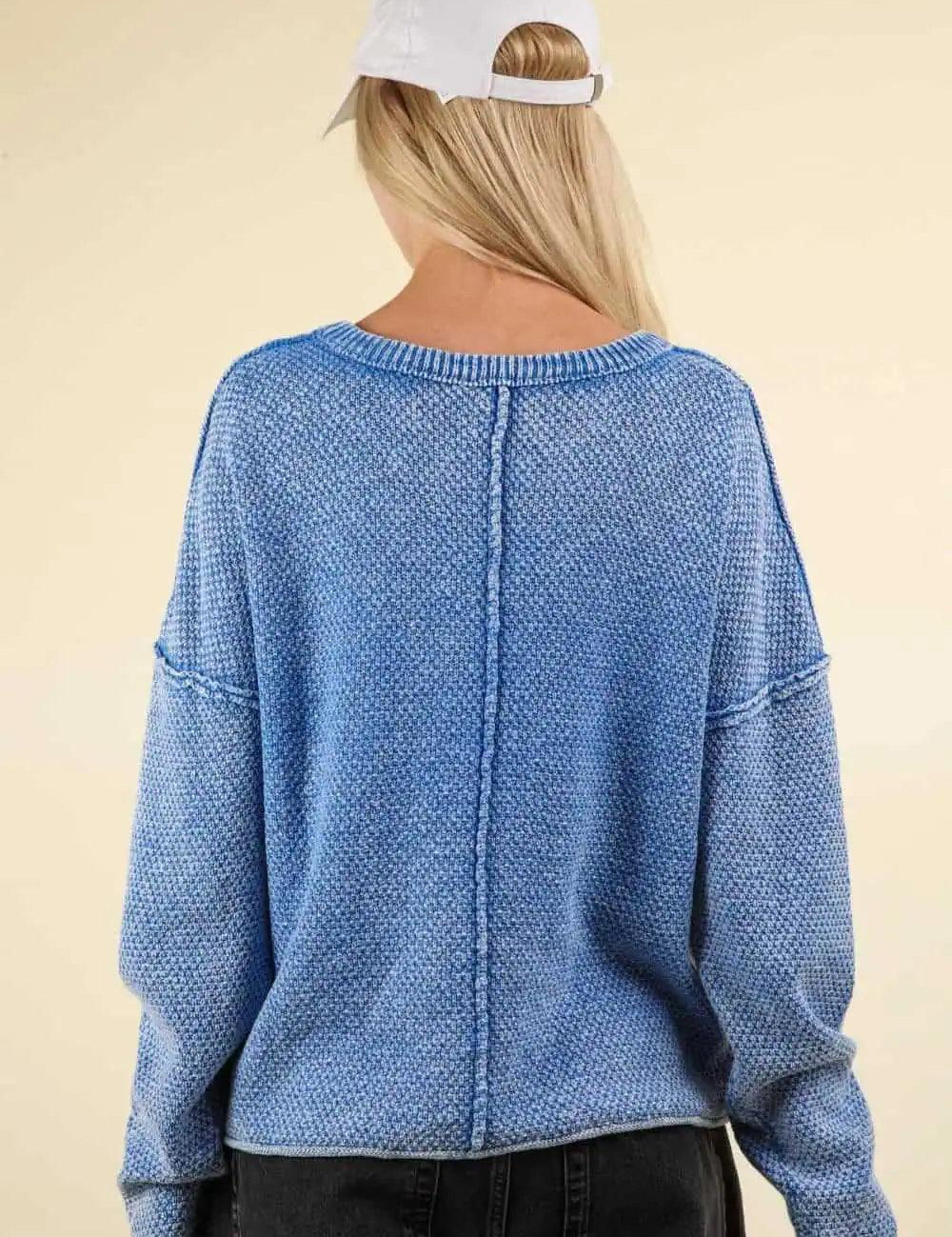 VERY J Mineral Washed Exposed Seam Sweater Blue | Sweaters Daverri Fashions