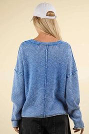 VERY J Mineral Washed Exposed Seam Sweater Blue | Sweaters Daverri Fashions