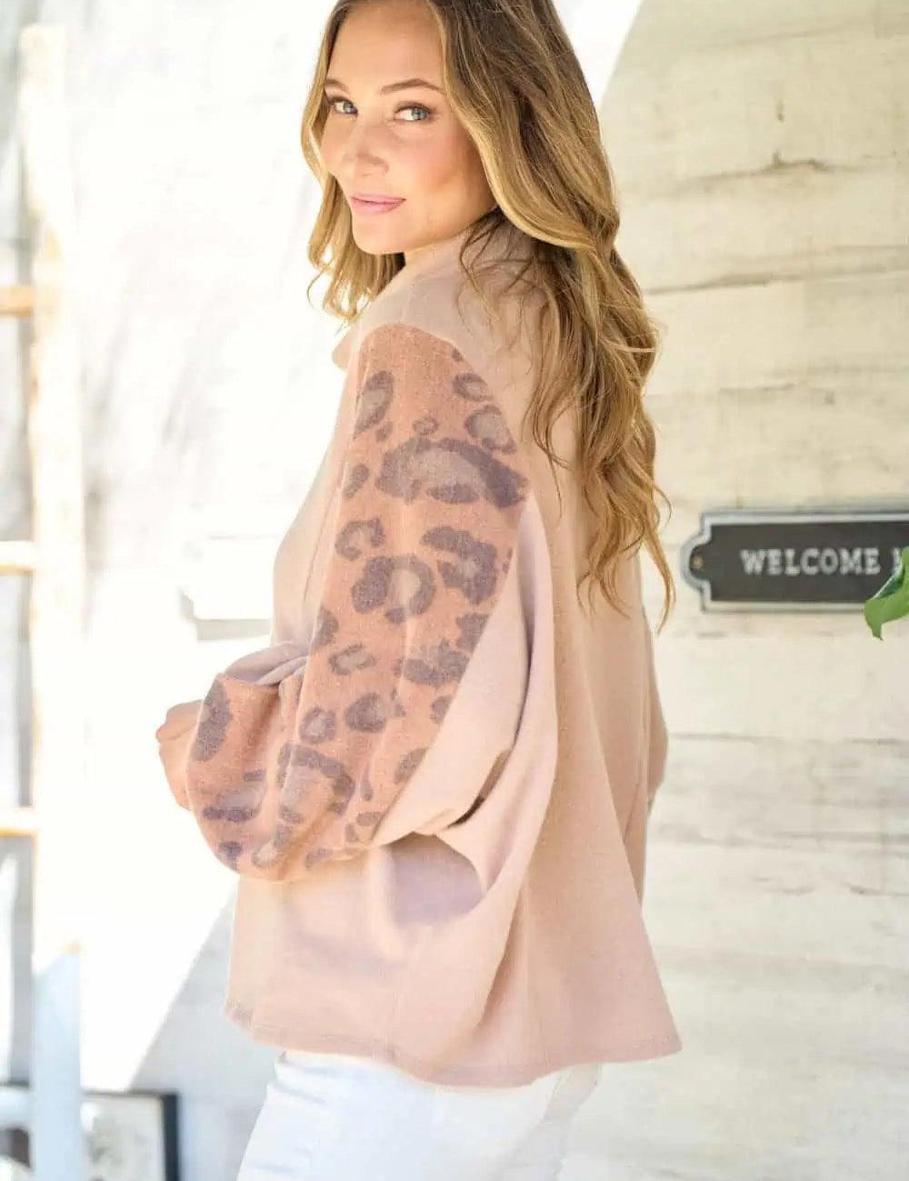 Hailey & Co Leopard Sleeve Color Block Knit Top | Tops Daverri Fashions