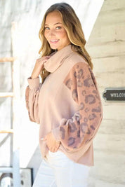 Hailey & Co Leopard Sleeve Color Block Knit Top | Tops Daverri Fashions