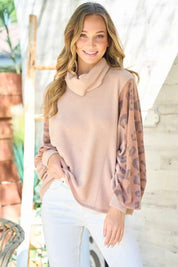 Hailey & Co Leopard Sleeve Color Block Knit Top | Tops Daverri Fashions