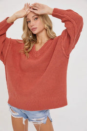 V Neck Oversized Chunky Knit Sweater | Sweaters Daverri Fashions