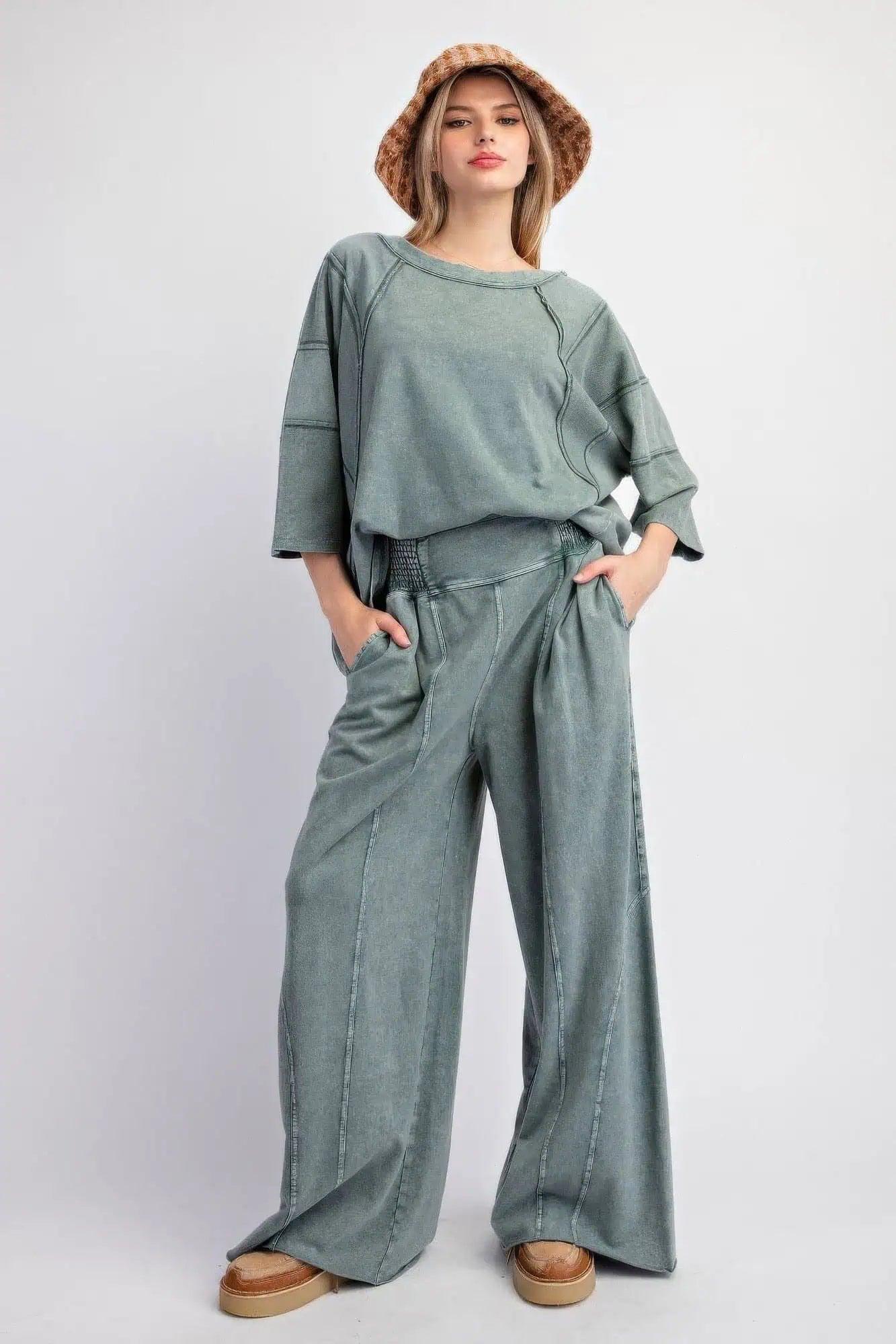 Mineral Washed Terry Knit Pants | Pants Daverri Fashions