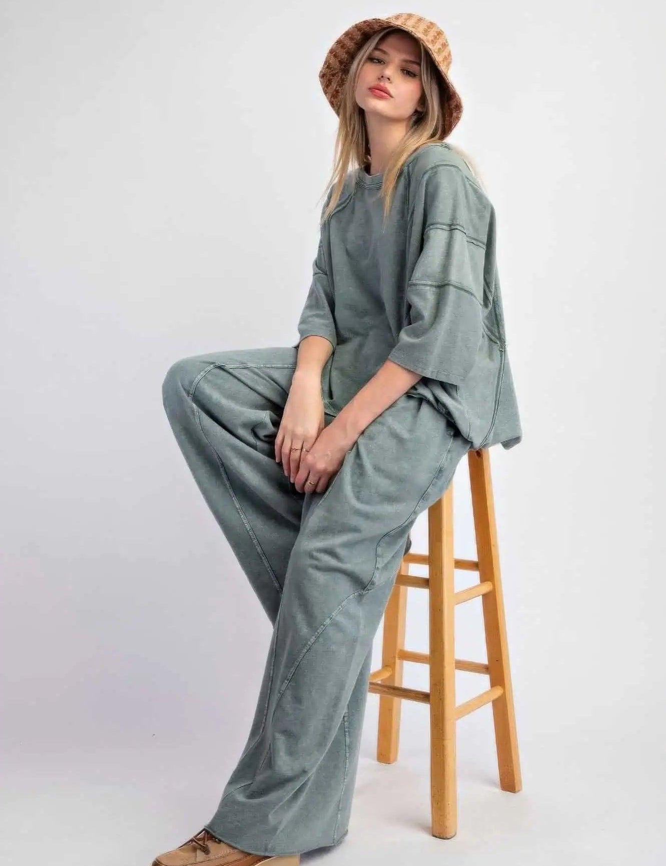 Mineral Washed Terry Knit Pants | Pants Daverri Fashions