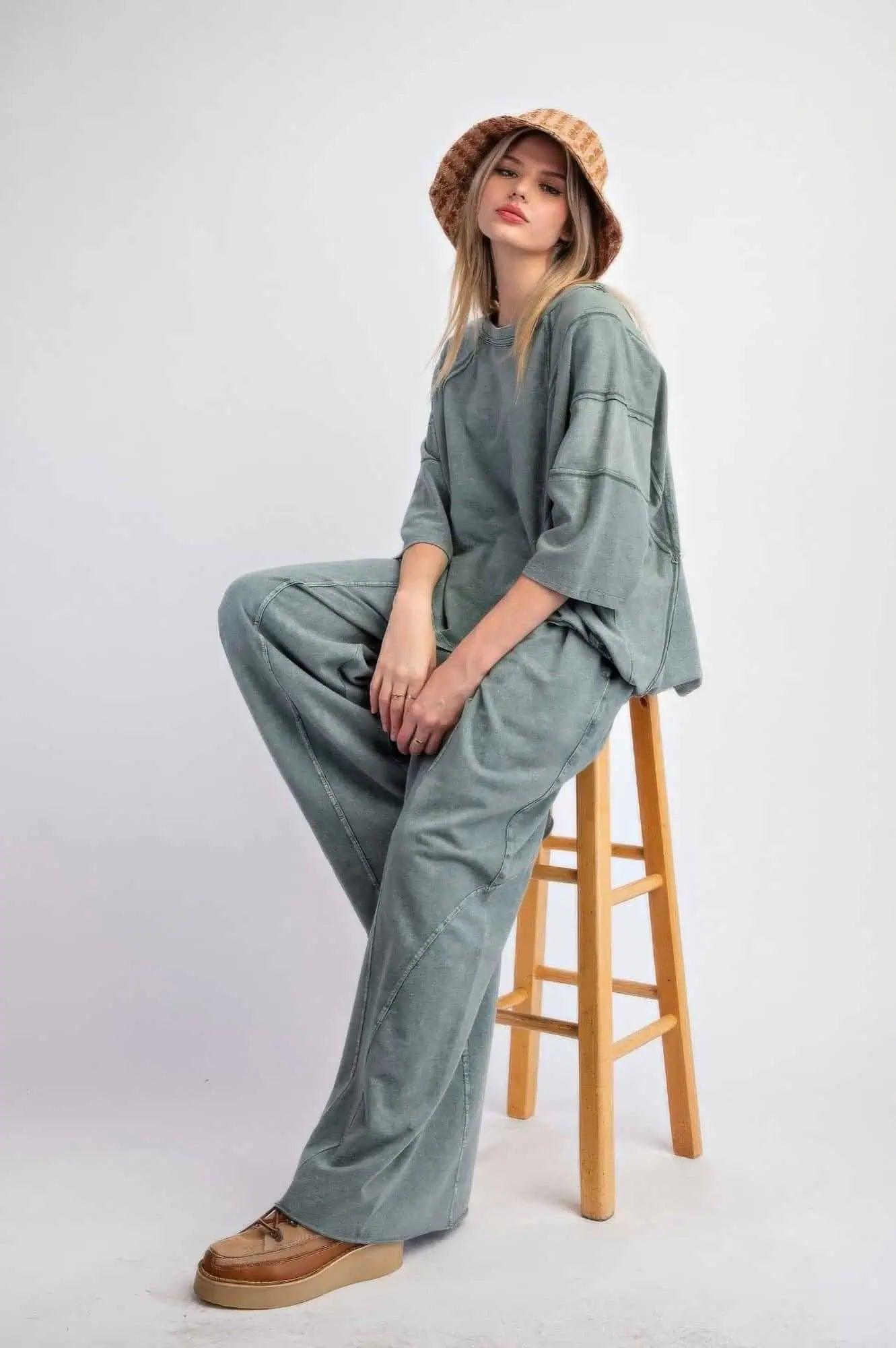 Mineral Washed Terry Knit Pants | Pants Daverri Fashions