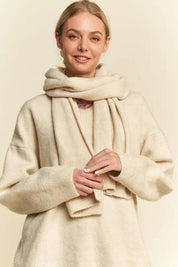 Davi & Dani V-Neck Dropped Shoulder Sweater with Scarf | Sweaters Daverri Fashions