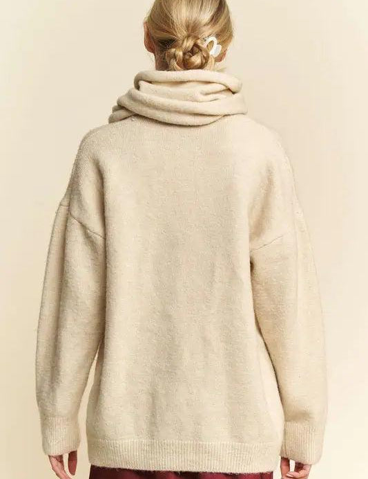 Davi & Dani V-Neck Dropped Shoulder Sweater with Scarf | Sweaters Daverri Fashions