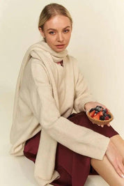 Davi & Dani V-Neck Dropped Shoulder Sweater with Scarf | Sweaters Daverri Fashions
