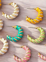 Leather cord wrapped texture hoop earrings | Earrings Daverri Fashions