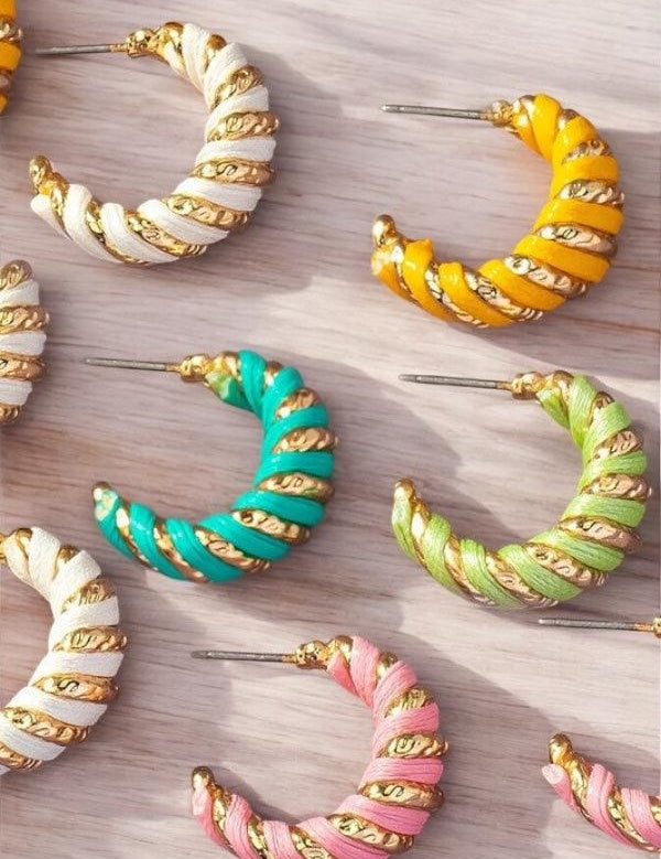 Leather cord wrapped texture hoop earrings | Earrings Daverri Fashions