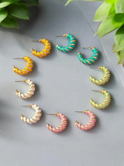 Leather cord wrapped texture hoop earrings | Earrings Daverri Fashions