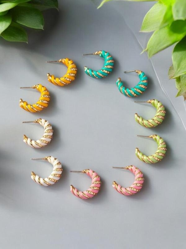 Leather cord wrapped texture hoop earrings | Earrings Daverri Fashions