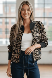 Leopard Zip Up Long Sleeve Jacket | Jackets Daverri Fashions